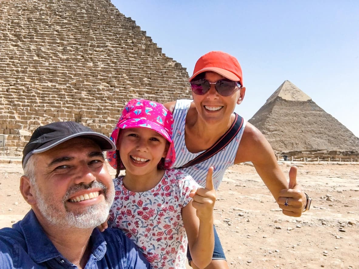 Family enjoying the Pyramids, Cairo Egypt Attractions